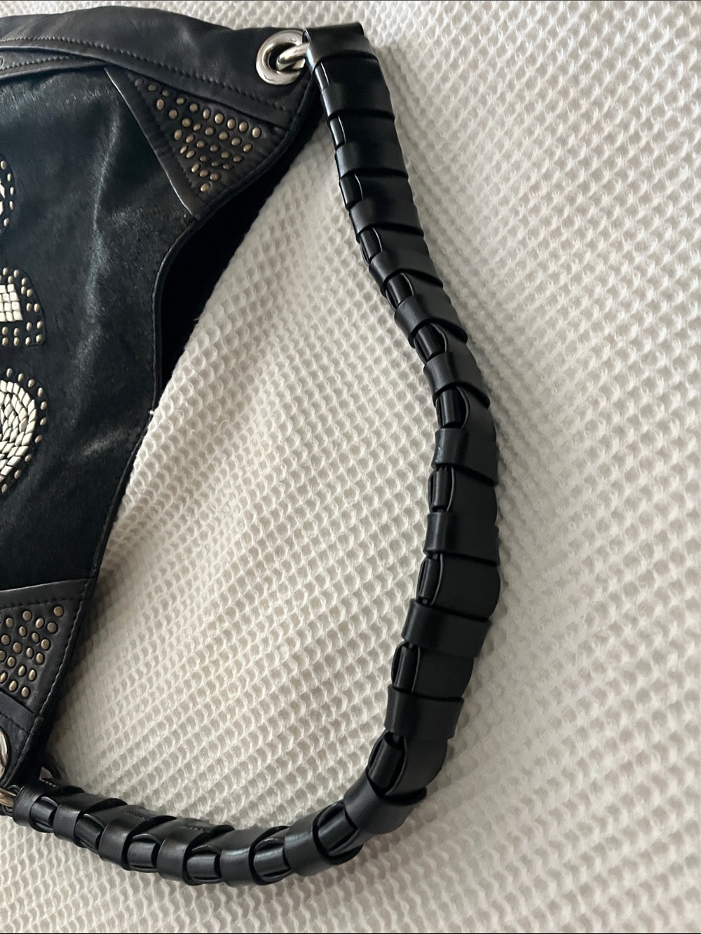 OrYany Black Studded Snake-Accented Women's Shoulder Bag - Picture 8 of 16